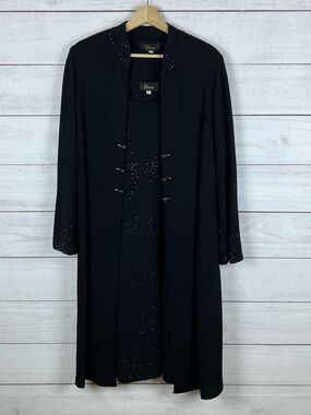 Vintage Elana Formal 2 Pc Long Dress & Long Cardigan Set Sz L Bling Rhinestones